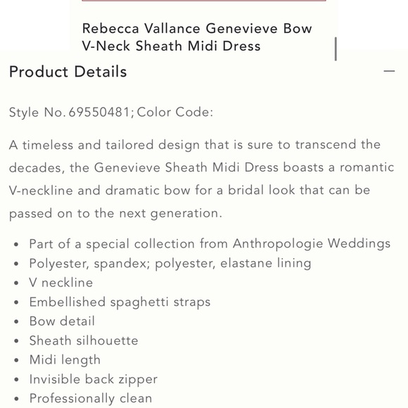 ANTHROPOLOGIE REBECCA VALLANCE GENEVIEVE BRIDAL BOW V-NECK SHEATH MIDI DRESS - Picture 5 of 17